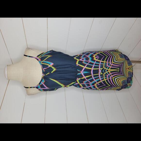 Glam small blue with multicolored accents lightweight mini dress - Picture 2 of 4